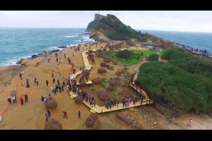 觀光勝地萬里野柳女王頭空拍攝影空中攝影天然台灣女王石QUEEN旅行團最愛景點