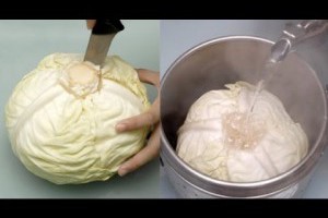 他用刀子挖出高麗菜心後，把滾燙的熱水倒進心裡面，30分鐘後連媽媽都要拜師了！ - YouTube