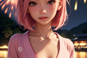 AI 繪圖練習: 穿日本浴衣的女孩，背景有煙火 @ Murphy 的書房