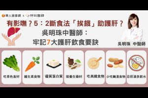 有影嘸？5：2斷食法「挨餓」助護肝？吳明珠中醫師：牢記7大護肝飲食要訣 | 華人健康網 - 專業即時優質的健康新聞及資訊分享平台業即時優質的健康新聞及資訊分享平台