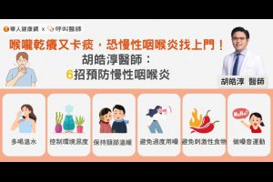 喉嚨乾癢又卡痰，小心慢性咽喉炎找上門！胡皓淳醫師：6招預防慢性咽喉炎 | 華人健康網 - 專業即時優質的健康新聞及資訊分享平台業即時優質的健康新聞及資訊分享平台