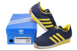 adidas三葉草 2014新款 鄉村復古反毛皮男生休閒鞋 深藍黃