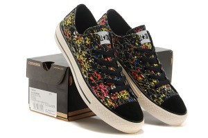 converse帆布鞋 2014新款 琺瑯刺繡時尚低幫情侶款潮流鞋 彩黑色