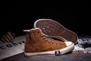 converse帆布鞋 2014冬季新款 MMJ海盜加毛高幫保暖情侶鞋 栗色