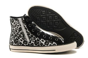 converse all star 李敏鎬最愛鞋款 豹紋時尚高幫情侶鞋 黑色