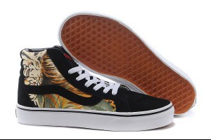 vans懶人鞋 2014新款 虎紋復古高幫休閒情侶鞋 黑色