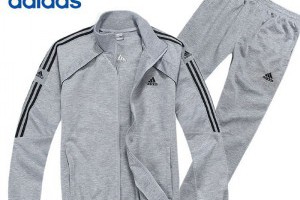adidas外套 2014新品上市 條紋LOGO時尚立領男生套裝 淺灰色
