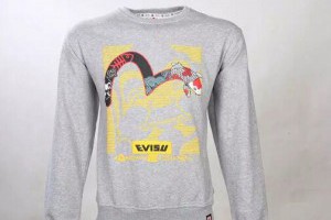evisu 福神 2014新品上市 鯉魚塗鴉402款男生長袖T恤 灰色