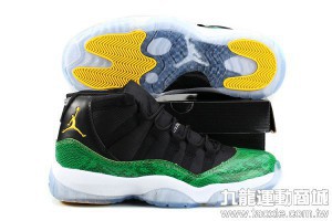 air jordan 11代 蛇皮紋時尚高幫男生籃球鞋 2014火爆熱賣 黑綠白