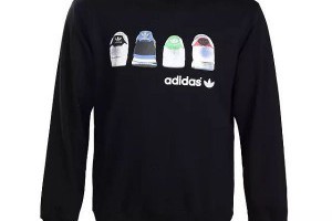 adidas t恤 2014新品熱賣 鞋後跟三葉草印花男生圓領長袖 305款黑色