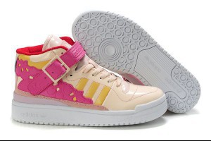 adidas三葉草 2014新款 FORUM MID波點時尚女生高幫板鞋 米黃桃紅