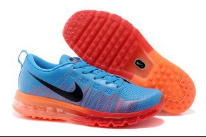 nike air max 2014 慢跑鞋 彩虹飛線皮面印刷版男鞋 天藍橘紅