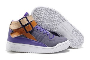 adidas三葉草 2014新款 FORUM MID波點時尚女生高幫板鞋 深灰紫