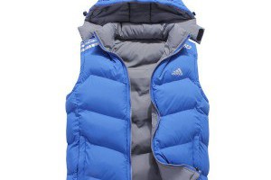 adidas馬甲 可拆卸帽時尚修身男生雙面保暖棉背心 3310款藍色