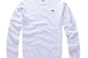lacoste 鱷魚 2014秋冬新款 純色休閒男生圓領長袖T恤 白色