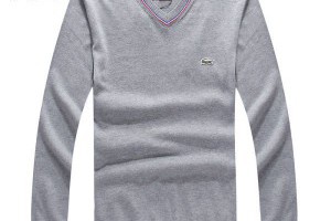 lacoste 鱷魚 2014秋冬新款 彩邊V領時尚男裝毛衣 灰色