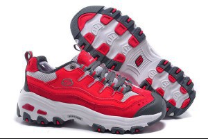 skechers斯凱奇 新款韓版時尚復古系帶跑步鞋 女款 紅深灰