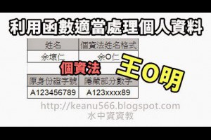 [試算表]利用函數適當處理個資，隱藏或取代敏感資料 @水中資資教 